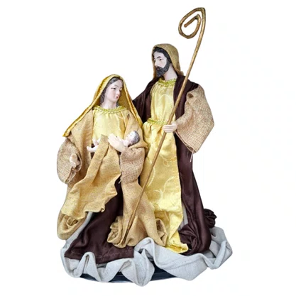 Presépio Importado de Resina Tecido Marrom Dourado - 30 cm