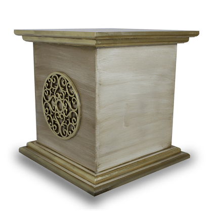 Coluna Pedestal de Madeira Bege para Imagens e Detalhe Dourado - 40 cm X 42 cm