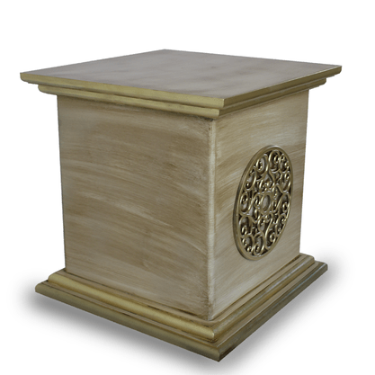 Coluna Pedestal de Madeira Bege para Imagens e Detalhe Dourado - 40 cm X 42 cm