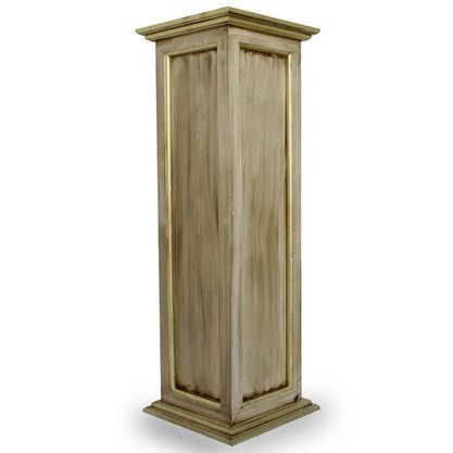 Coluna Pedestal de Madeira Bege para Imagens e Detalhe Dourado - 120 cm X 40 cm