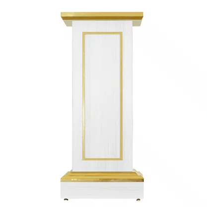 Coluna Pedestal de Madeira Off White para Imagens Detalhe em Acrílico - 120 cm X 40 cm