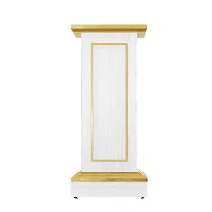 Coluna Pedestal de Madeira Off White para Imagens Detalhe em Acrílico - 90 cm x 40 cm