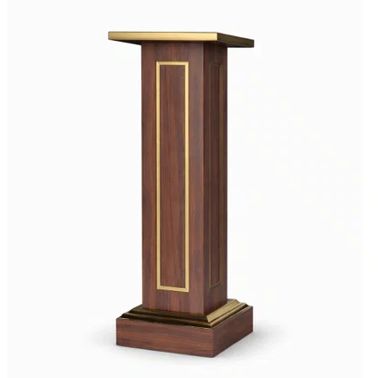 Coluna Pedestal em Madeira Escura para Imagens Detalhe Dourado - 1 mt x 30 cm x 30 cm