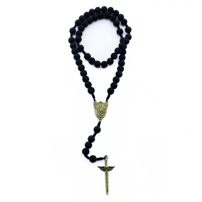 Terço Arcanjo São Miguel Emborrachado Preto - 6 mm