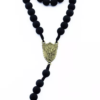 Terço Arcanjo São Miguel Emborrachado Preto - 6 mm