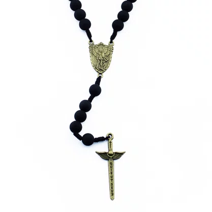 Terço Arcanjo São Miguel Emborrachado Preto - 6 mm