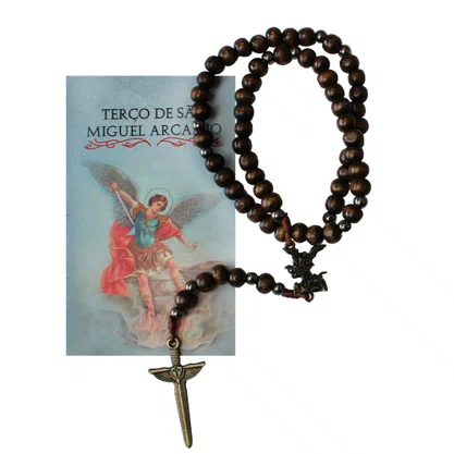 Terço Arcanjo São Miguel Madeira Marrom 8 mm