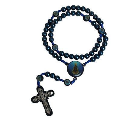 Terço de Nossa Senhora Aparecida Contas Azul - 10 mm
