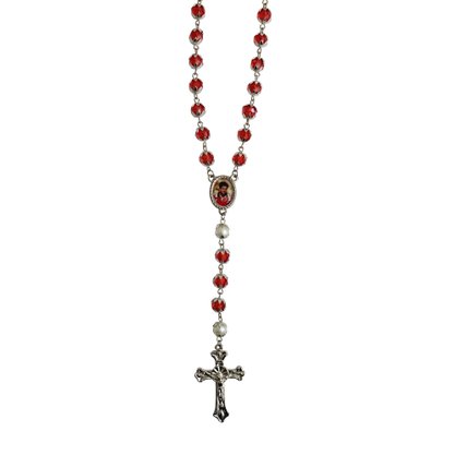 Terço do Beato Carlo Acutis Semi Cristal Vermelho - 8 mm