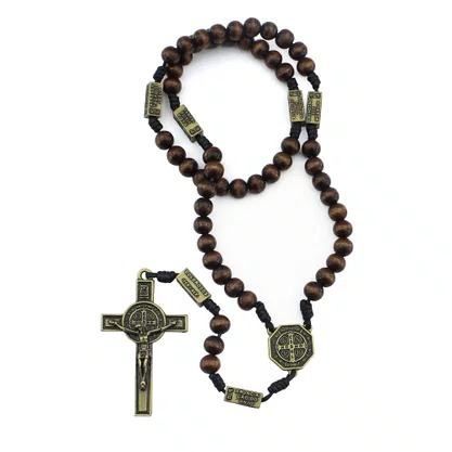 Terço Contemplação dos Mistérios de São Bento Metal Imbuia - 10 mm