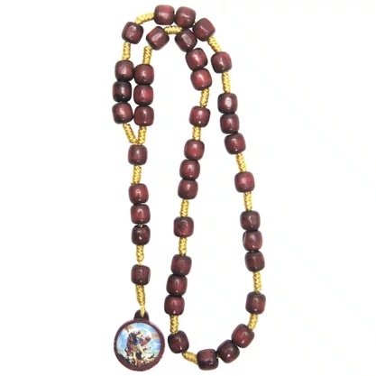 Terço Coroa de São Arcanjo Miguel Madeira Vermelha 6 mm