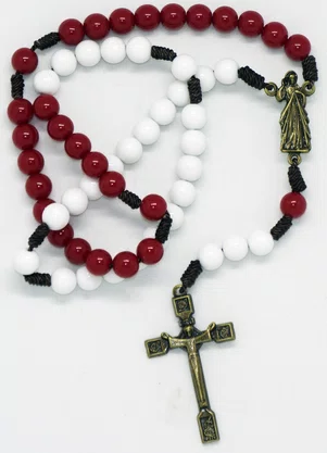 Terço da Misericórdia Branco e Vermelho 8 mm