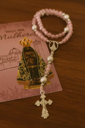 Terço Das Mulheres Conta Pérola Rosa 5 mm