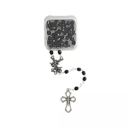 Terço de Arcanjo São Miguel Cristal Vidro Preto 6 mm