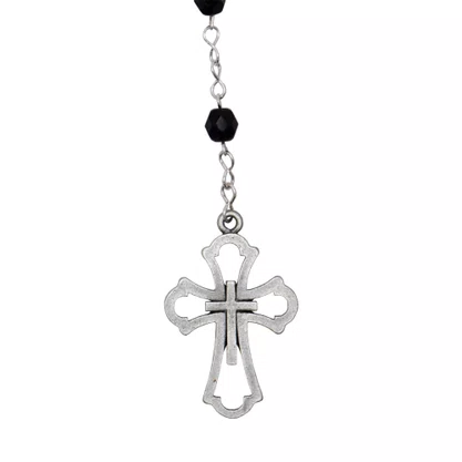 Terço de Arcanjo São Miguel Cristal Vidro Preto 6 mm