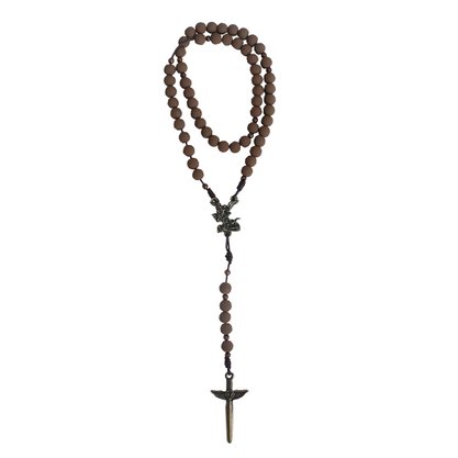 Terço de Arcanjo São Miguel Emborrachado Marrom Claro 8 mm