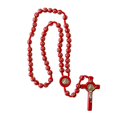 Terço de Nossa Senhora Aparecida Conta Cruz Vermelha 10mm