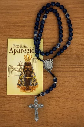 Terço de Nossa Senhora Aparecida Contas Azul 10 mm