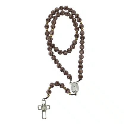 Terço de Nossa Senhora Aparecida Contas Crespas Marrom Claro - 10 mm