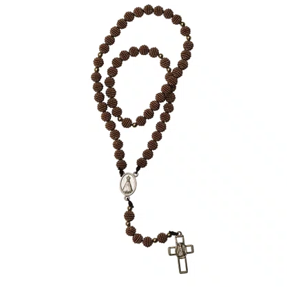 Terço de Nossa Senhora Aparecida Contas Crespas Marrom Claro 10 mm