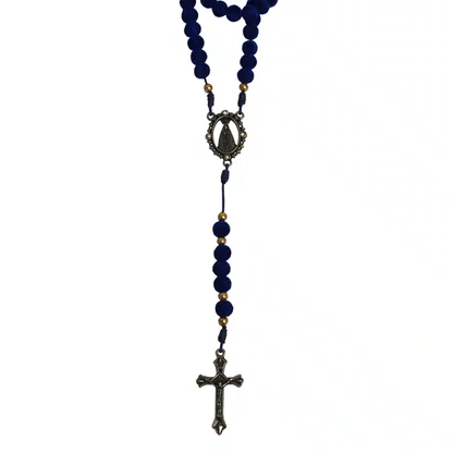 Terço de Nossa Senhora Aparecida Contas de Camurça Azul 8 mm