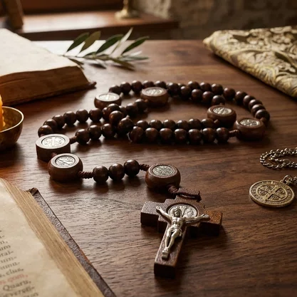 Terço de Nossa Senhora Aparecida Madeira Imbuia Bola