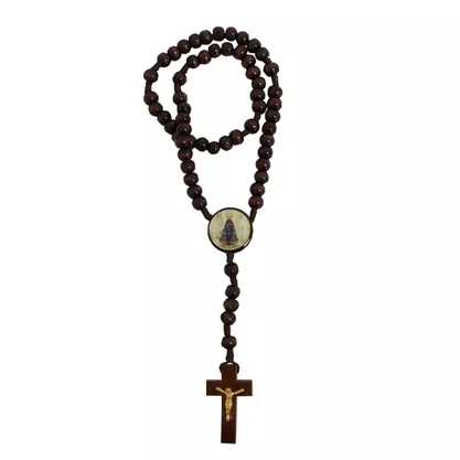 Terço de Nossa Senhora Aparecida Madeira Marrom Entremeio Redondo 6 mm