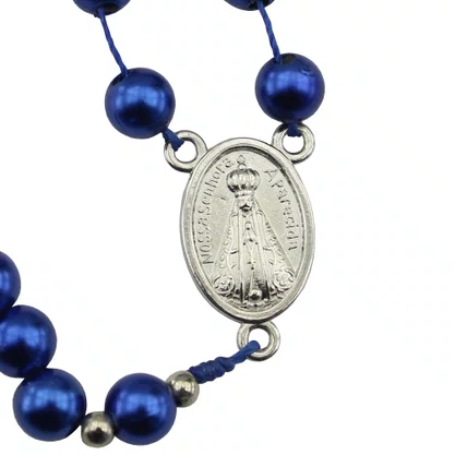 Terço de Nossa Senhora Aparecida Pescoço Conta Azul - 8 mm