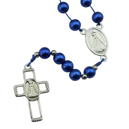 Terço de Nossa Senhora Aparecida Pescoço Conta Azul - 8 mm