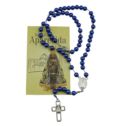 Terço de Nossa Senhora Aparecida Pescoço Conta Azul - 8 mm
