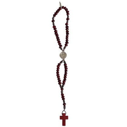 Terço de Pulso São Bento Medalha Madeira Vermelha - 5 mm 