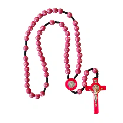  Terço de São Bento Rosa - 8 mm 