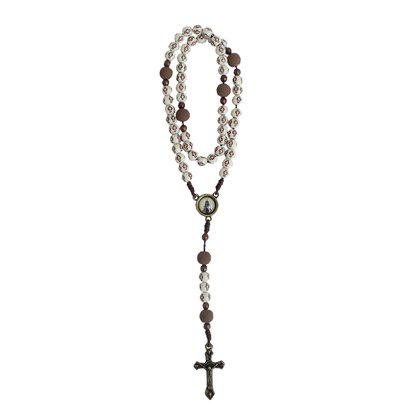 Terço de Nossa Senhora Aparecida Contas Bege Cruz - 6 mm
