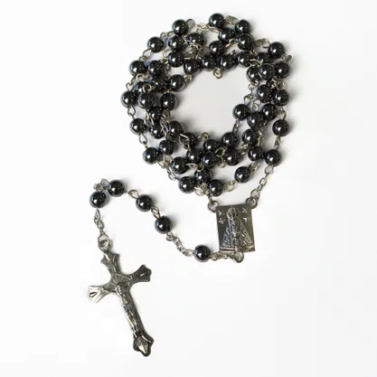 Terço Hematita Nossa Senhora Aparecida - 6 mm