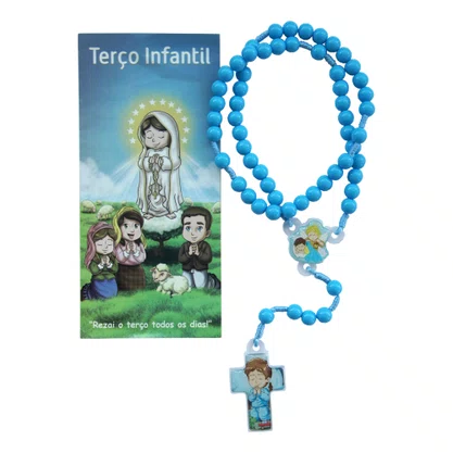 Terço Infantil Azul com Folheto 8 mm