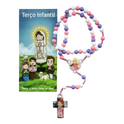 Terço Infantil Rosa com Folheto 8 mm