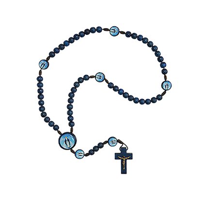 Terço Nossa Senhora Das Graças Madeira Azul Entremeio