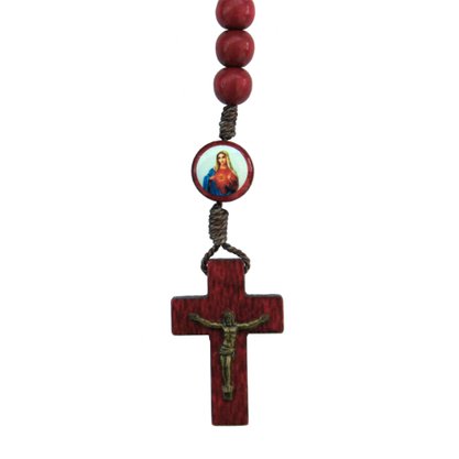 Terço Sagrado Coração de Jesus e Maria Madeira 8mm