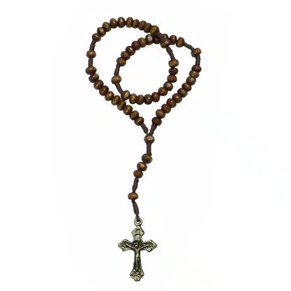 Terço Madeira Crucifixo Ouro Velho 4 mm