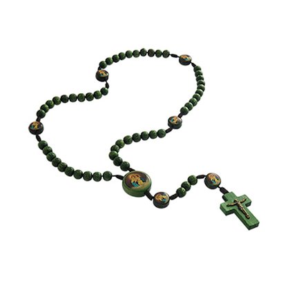 Terço Nossa Senhora Mãe Rainha Madeira Verde 8mm