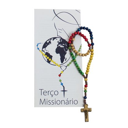 Terço Missionário Madeira Cordão com Folheto 4 mm