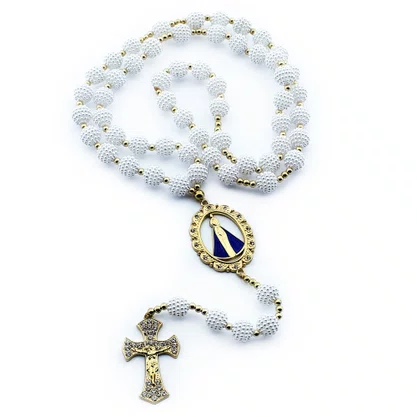 Terço Noiva de Nossa Senhora Aparecida Crespo Branca - 12 mm