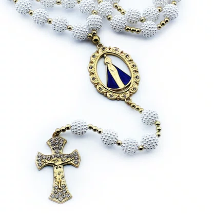 Terço Noiva de Nossa Senhora Aparecida Crespo Branca - 12 mm