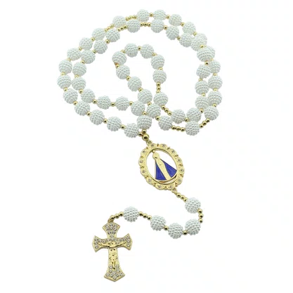 Terço Noiva de Nossa Senhora Aparecida Crespo Branca - 12 mm