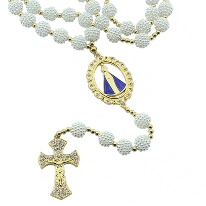 Terço Noiva de Nossa Senhora Aparecida Crespo Branca - 12 mm