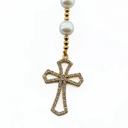 Terço Noiva de Nossa Senhora Aparecida Perola Branca - 12 mm