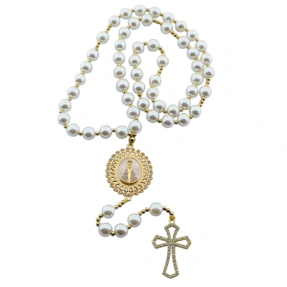 Terço Noiva de Nossa Senhora Aparecida Perola Branca - 12 mm