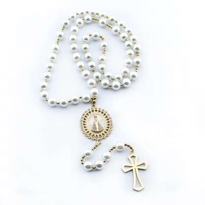 Terço Noiva de Nossa Senhora Aparecida Perola Branca - 12 mm