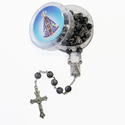Terço Nossa Senhora Aparecida Botão de Rosas Preto - 8 mm