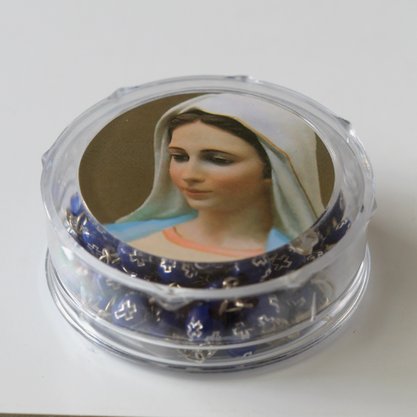 Terço Nossa Senhora Aparecida Conta Botão Rosa Azul -5mm 